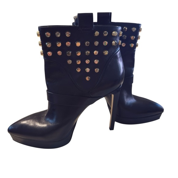 MICHAEL Michael Kors Bryn Leather Chic Heeled Studded Steampunk Sexy Party Boots - Picture 15 of 17